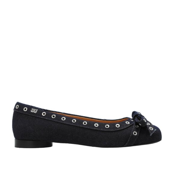 GANNI Eyelets Bow Ballerina Denim | Dark Navy - Picture 1 of 5